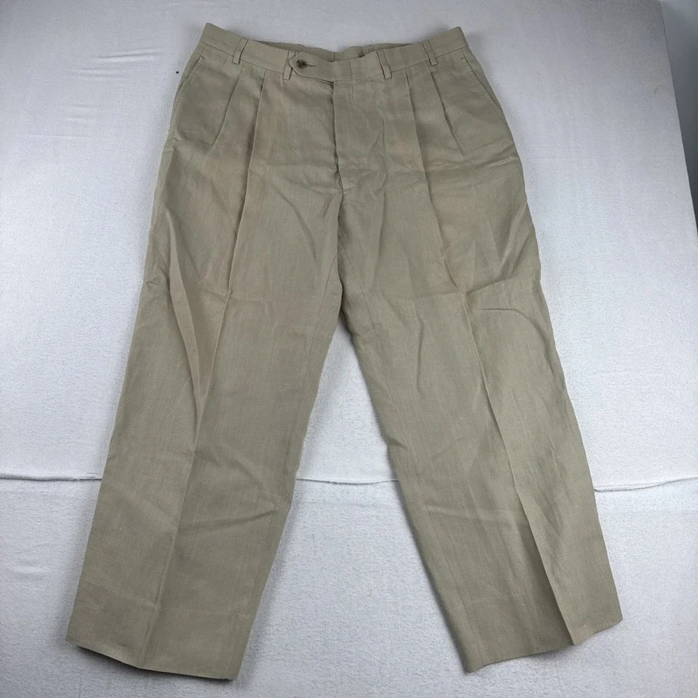 Brooks Brothers Mens Beige 100% Linen Mens Pants fits 36*26 lightweight